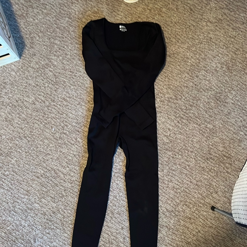 Women’s workout seamless jumpsuit, ribbed one piece long sleeve , size small